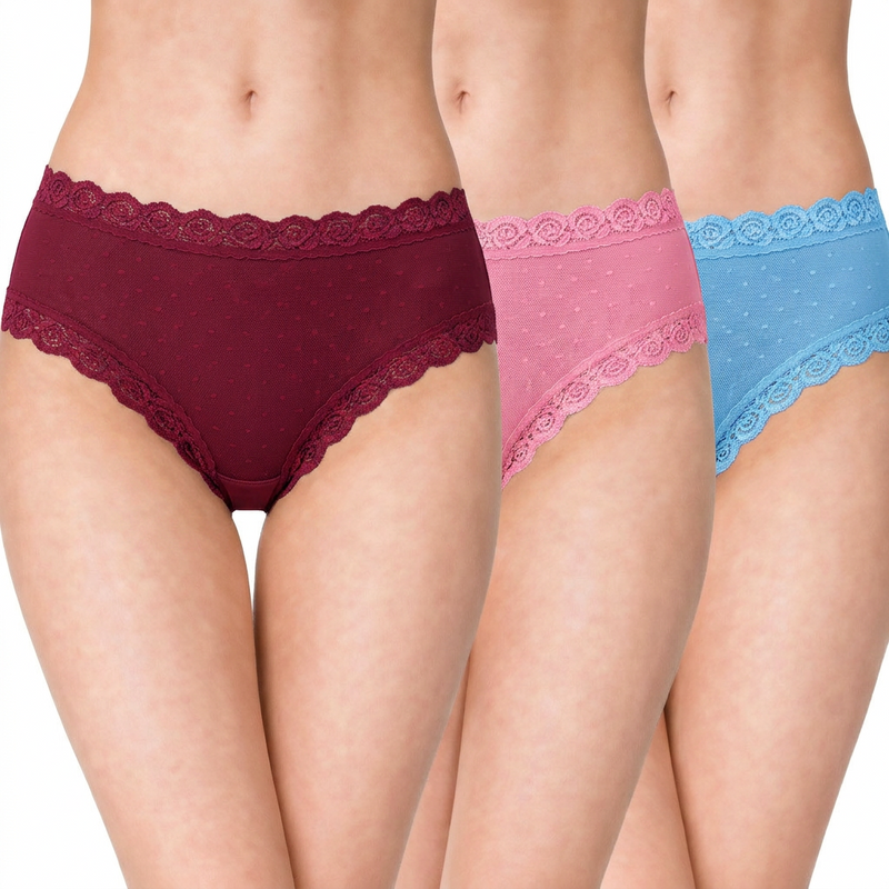 Mid Rise Lace Trim Hipster Panty
