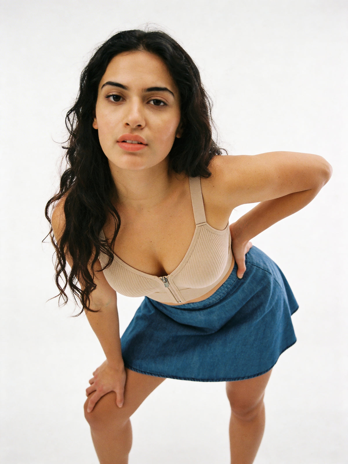 Ribbed Front Zip Non-Wired Bra