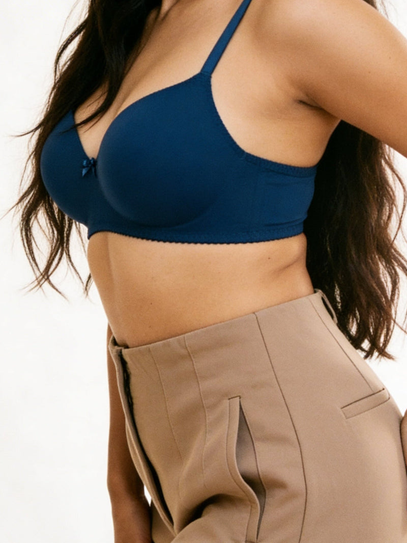 Padded Bow Non-Wired 3/4th Coverage T-Shirt Bra - Blue - alternate