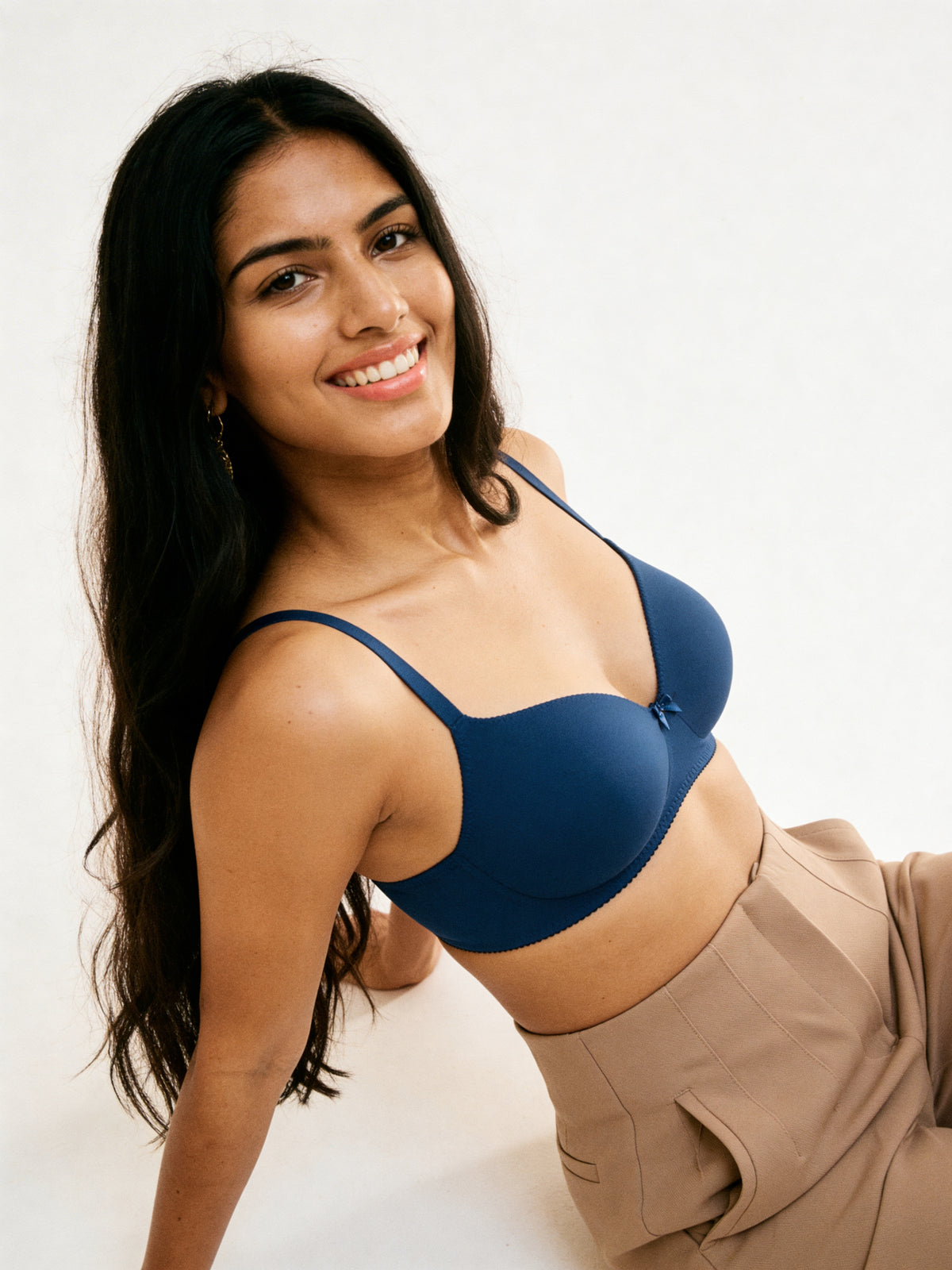 Padded Bow Non-Wired 3/4th Coverage T-Shirt Bra - Blue