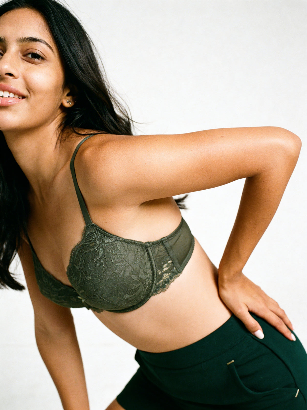 Padded Regular Wired 3/4th Coverage Lace Bra - Olive Green