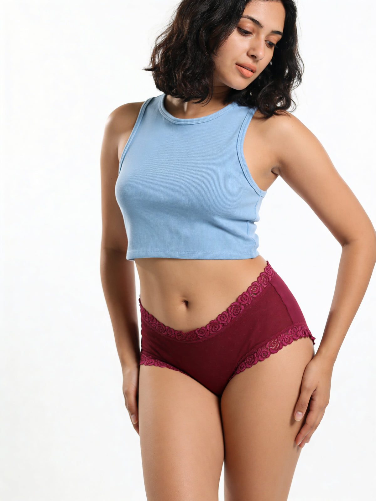 Mid Rise Lace Trim Hipster Panty