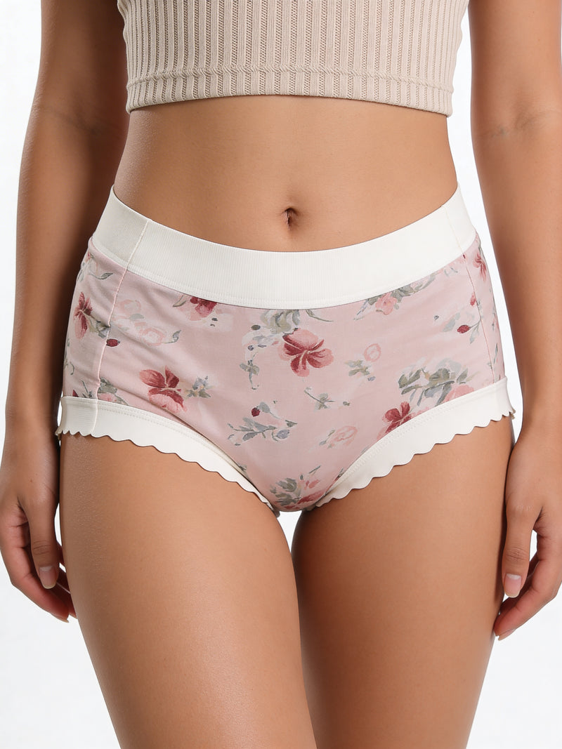 Mid Rise Scalloped Floral Hipster Panty