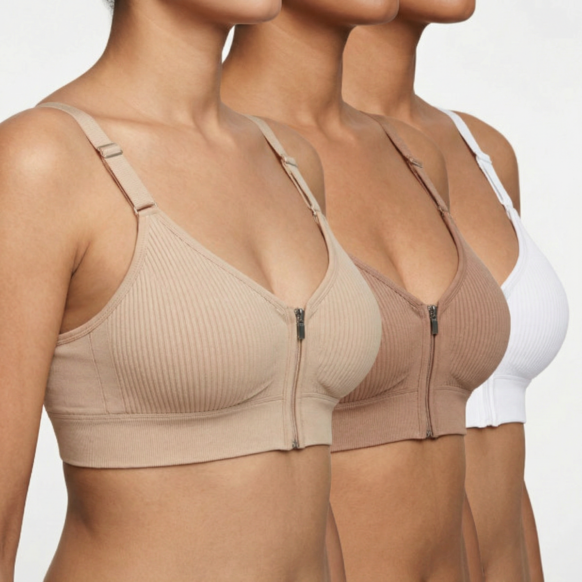 Ribbed Front Zip Non-Wired Bra
